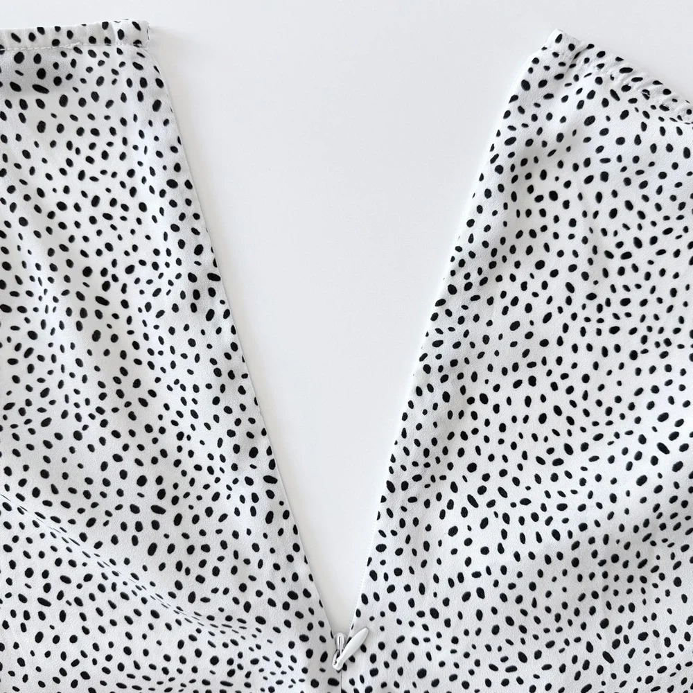 Dynamite Polka Dot Romper Belted Ruffle Mini Dress Style White Black Size M - Picture 5 of 12